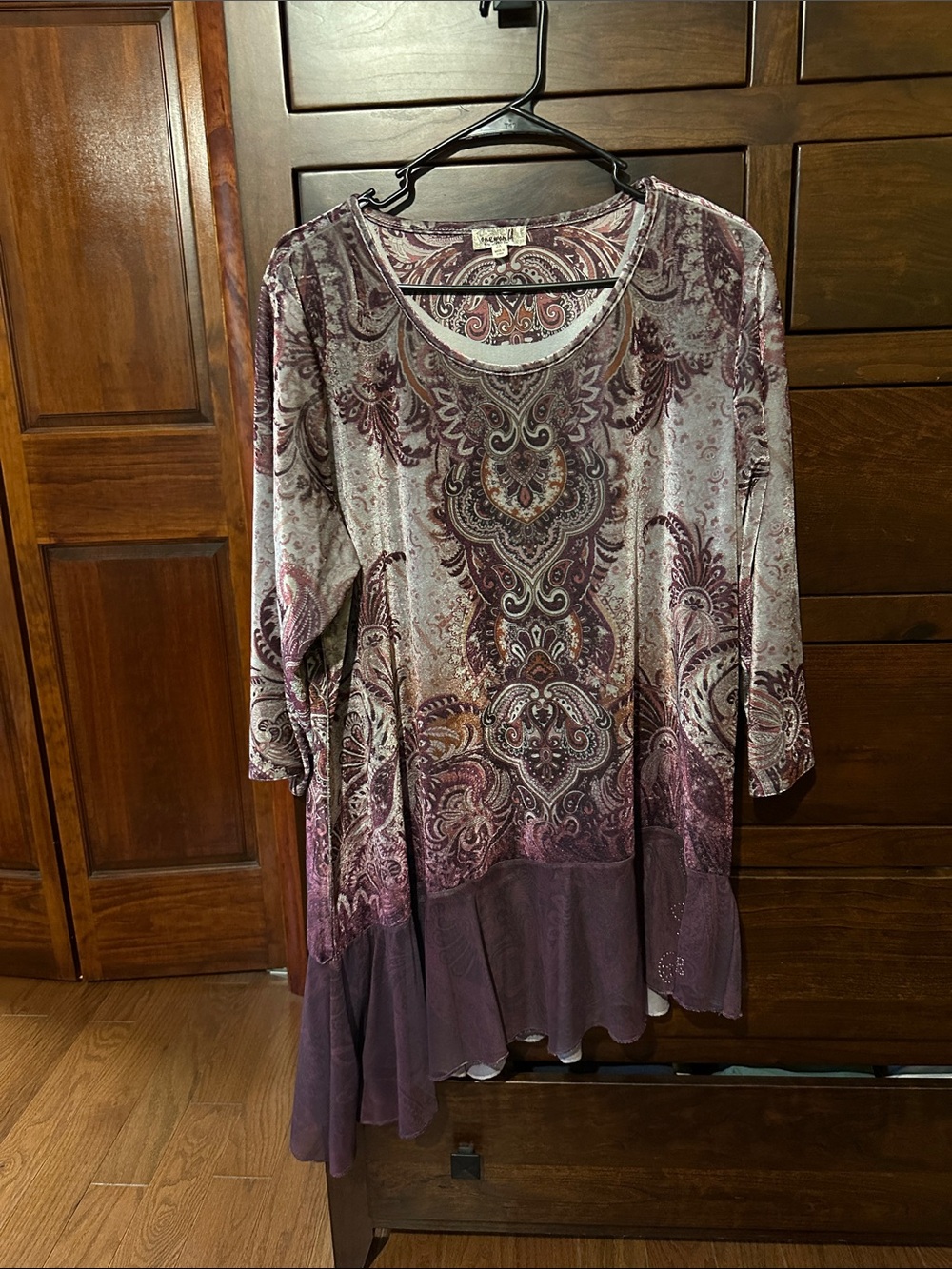 ONE WORLD Mauve Paisley Lace-Hem Tunic
